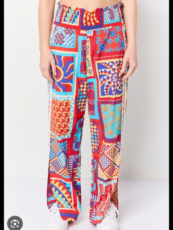 FARM Rio Pants - adidas Farm Rio Patchwork Wide-Leg Pants in Red & Turquoise, Medium